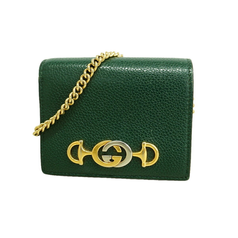 Gucci Zumi Wallet 570660 Leather Green Gold Women's P3472021